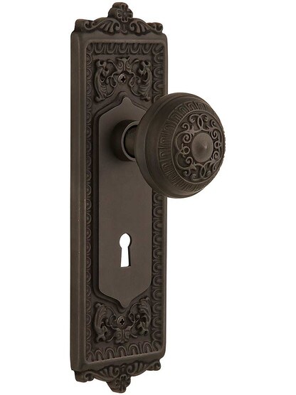 Egg and Dart Door Set with Matching Knobs and Keyhole - 2 3/8 in Oil-Rubbed Bronze.